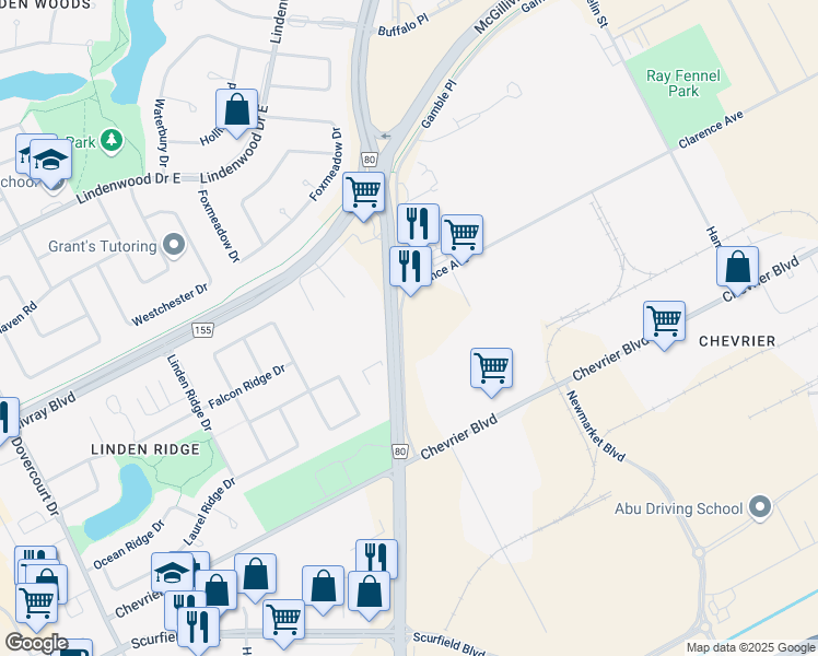 map of restaurants, bars, coffee shops, grocery stores, and more near 420 Gamble Place in Winnipeg