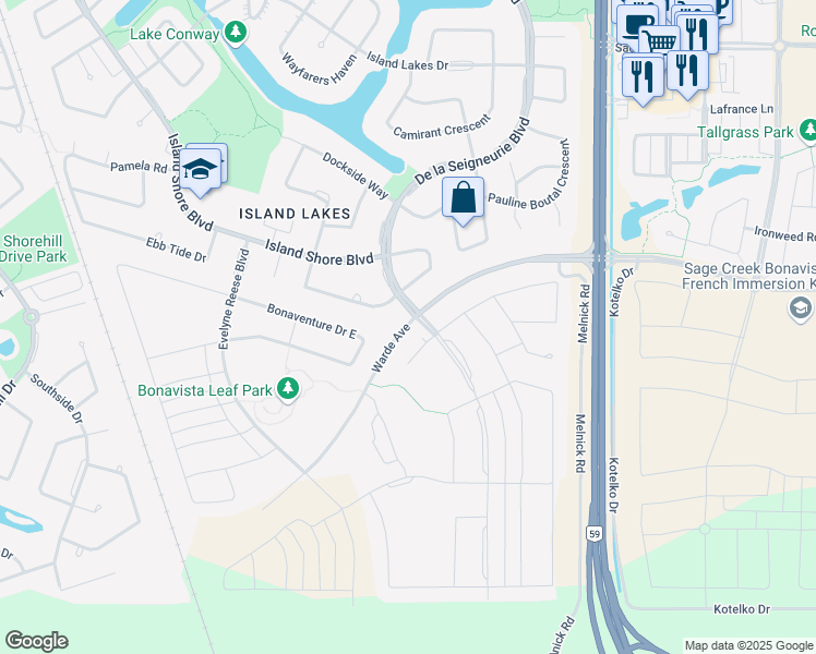 map of restaurants, bars, coffee shops, grocery stores, and more near 1510 Warde Avenue in Winnipeg