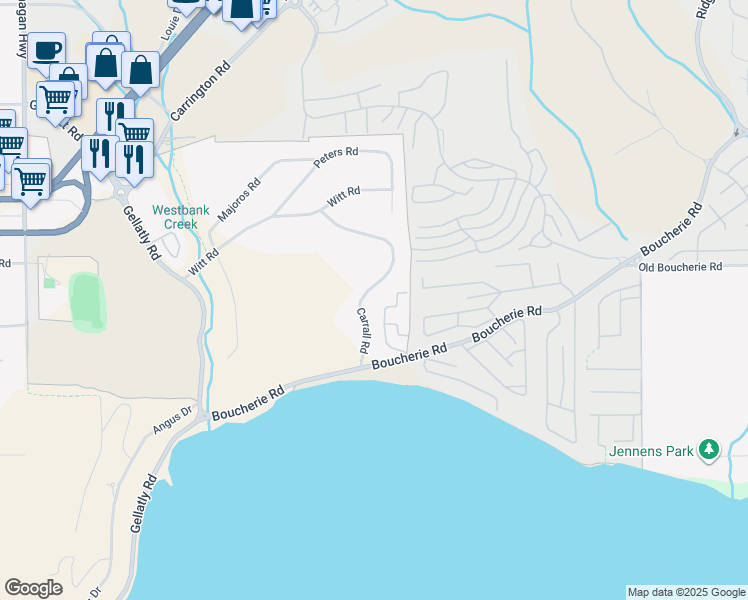 map of restaurants, bars, coffee shops, grocery stores, and more near 3787 Carrall Road in West Kelowna