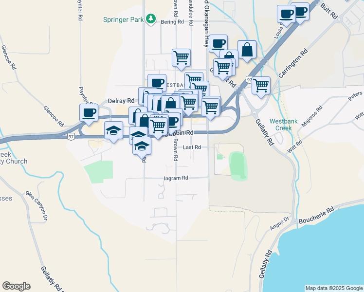 map of restaurants, bars, coffee shops, grocery stores, and more near in West Kelowna