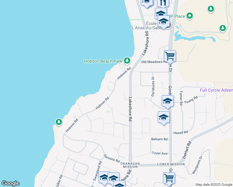 map of restaurants, bars, coffee shops, grocery stores, and more near 4295 Hobson Road in Kelowna