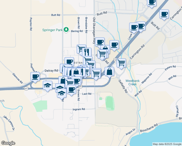 map of restaurants, bars, coffee shops, grocery stores, and more near 2405 Main Street in West Kelowna