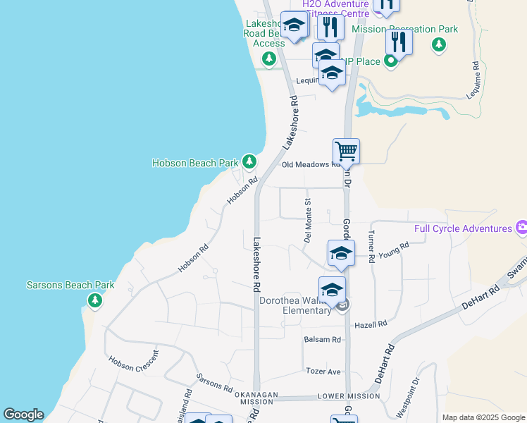 map of restaurants, bars, coffee shops, grocery stores, and more near 4253 Lakeshore Road in Kelowna