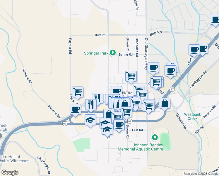 map of restaurants, bars, coffee shops, grocery stores, and more near 3556-3630 Elliott Road in West Kelowna