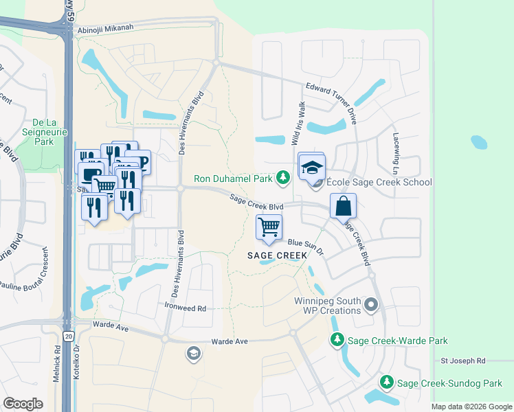 map of restaurants, bars, coffee shops, grocery stores, and more near 4065 Portage Avenue in Winnipeg