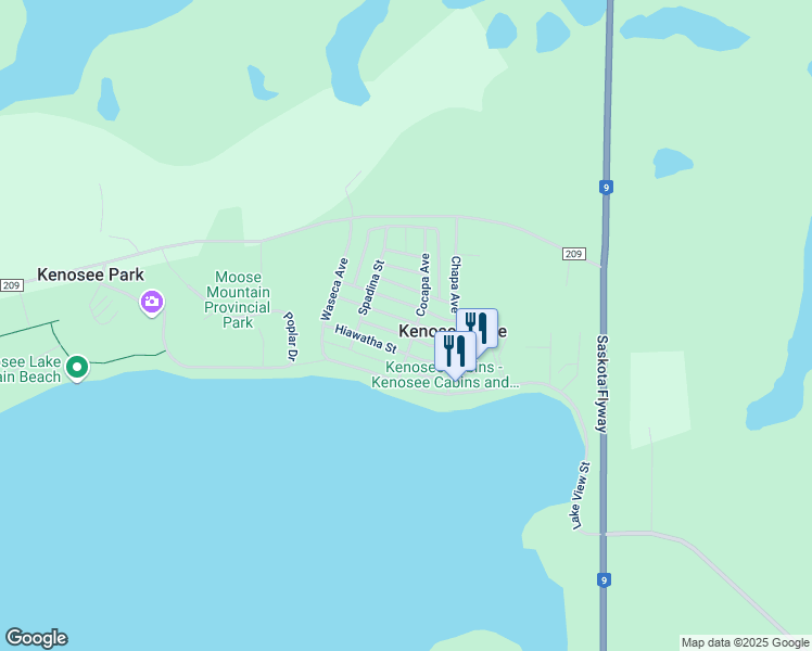 map of restaurants, bars, coffee shops, grocery stores, and more near 22 Okadoca Street in Kenosee Lake