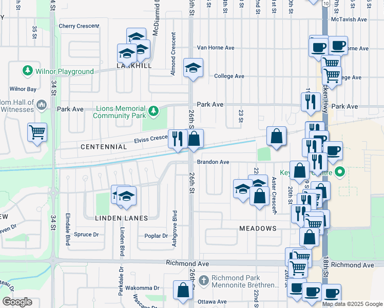 map of restaurants, bars, coffee shops, grocery stores, and more near 26th Street in Brandon