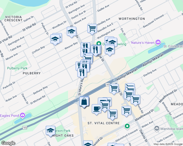 map of restaurants, bars, coffee shops, grocery stores, and more near 30 Chesterfield Avenue in Winnipeg