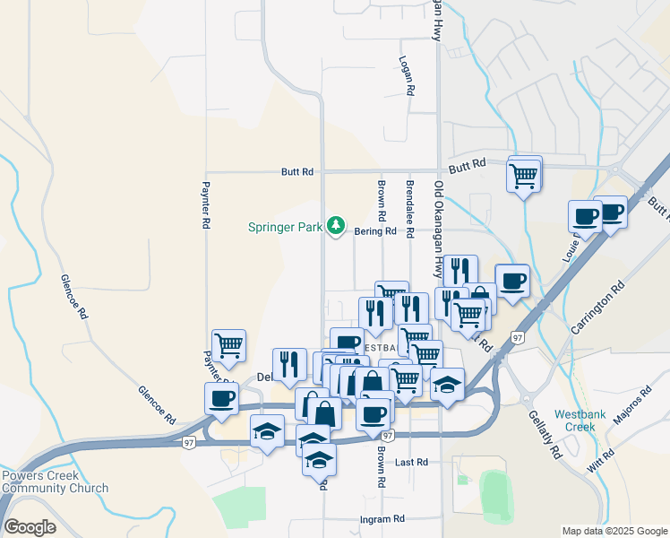 map of restaurants, bars, coffee shops, grocery stores, and more near 3559 Elliott Road in West Kelowna
