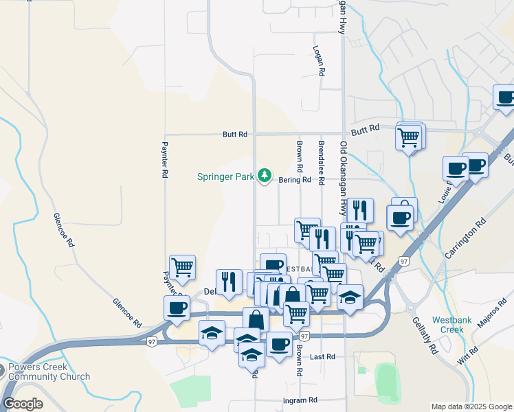 map of restaurants, bars, coffee shops, grocery stores, and more near 3559 Elliott Road in West Kelowna