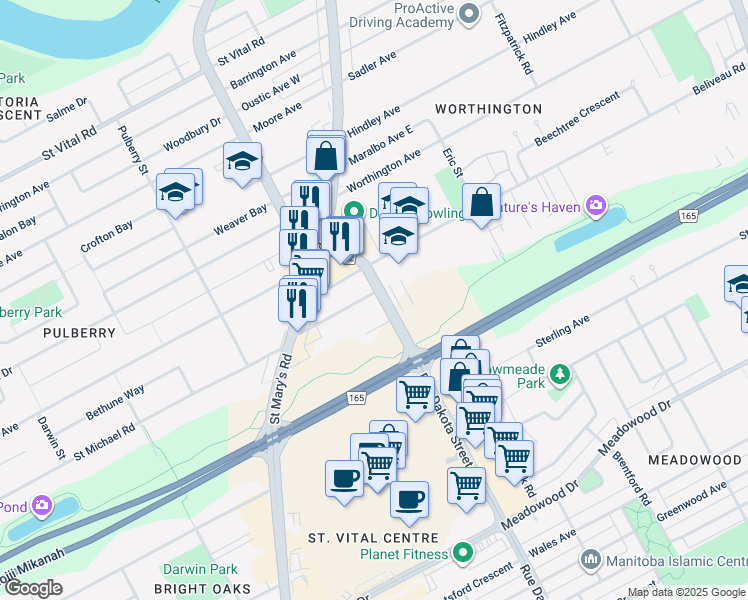map of restaurants, bars, coffee shops, grocery stores, and more near 60 Chesterfield Avenue in Winnipeg