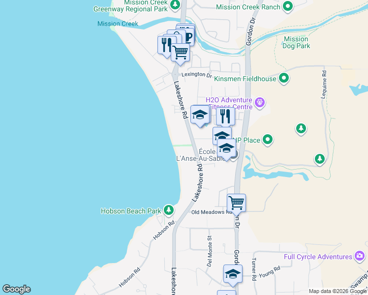 map of restaurants, bars, coffee shops, grocery stores, and more near 4100 Lakeshore Road in Kelowna