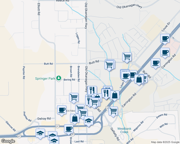 map of restaurants, bars, coffee shops, grocery stores, and more near 3531 Old Okanagan Highway in West Kelowna