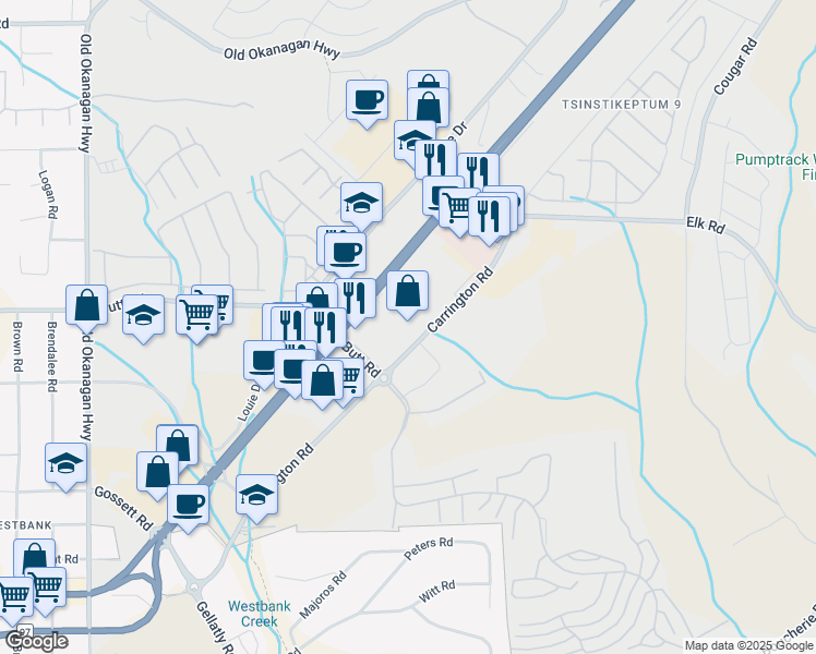 map of restaurants, bars, coffee shops, grocery stores, and more near 3550 Carrington Road in Central Okanagan