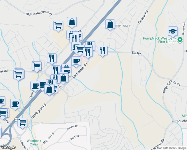map of restaurants, bars, coffee shops, grocery stores, and more near in Central Okanagan
