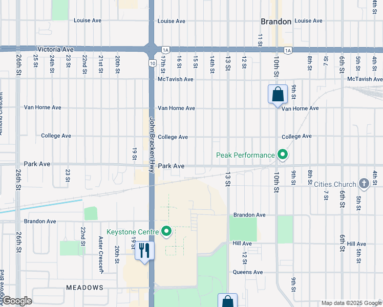 map of restaurants, bars, coffee shops, grocery stores, and more near 838 15 Street in Brandon
