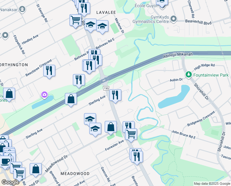 map of restaurants, bars, coffee shops, grocery stores, and more near 15 Richfield Avenue in Winnipeg