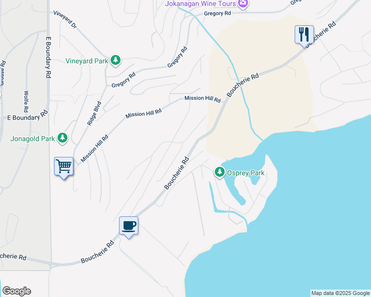 map of restaurants, bars, coffee shops, grocery stores, and more near 3513 Empire Place in West Kelowna