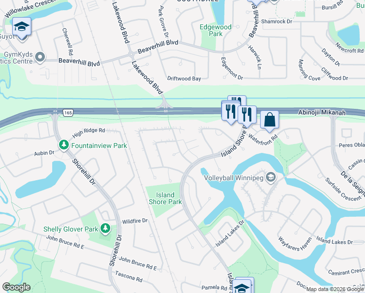 map of restaurants, bars, coffee shops, grocery stores, and more near 40 Charbonneau Crescent in Winnipeg