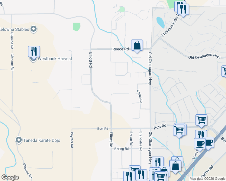 map of restaurants, bars, coffee shops, grocery stores, and more near 2496 Smid Road in West Kelowna