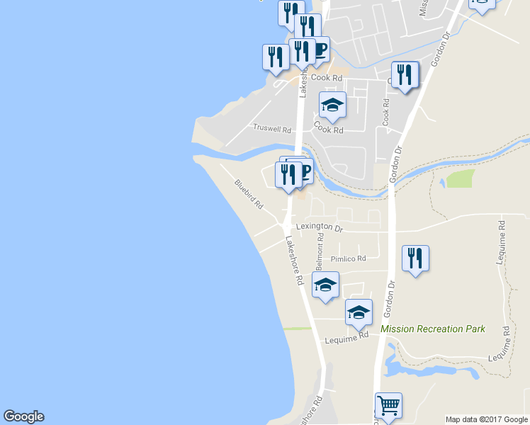 map of restaurants, bars, coffee shops, grocery stores, and more near 3984 Bluebird Road in Kelowna