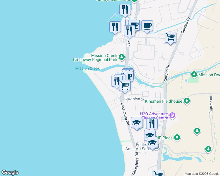 map of restaurants, bars, coffee shops, grocery stores, and more near 3973 Bluebird Road in Kelowna