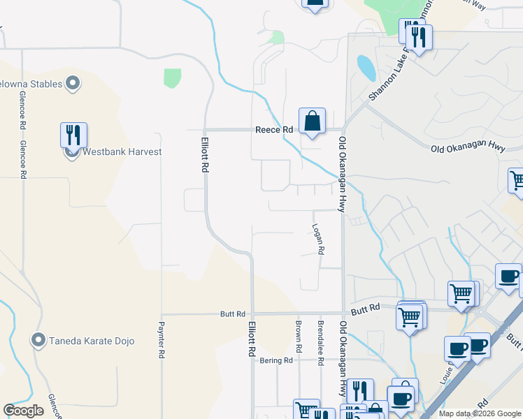 map of restaurants, bars, coffee shops, grocery stores, and more near 2496 Smid Road in West Kelowna