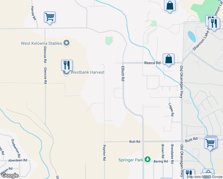 map of restaurants, bars, coffee shops, grocery stores, and more near 2540 Neufeld Crescent in West Kelowna