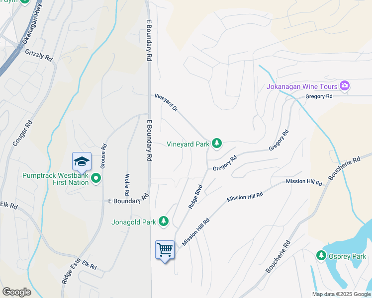 map of restaurants, bars, coffee shops, grocery stores, and more near 1641 Merlot Drive in West Kelowna