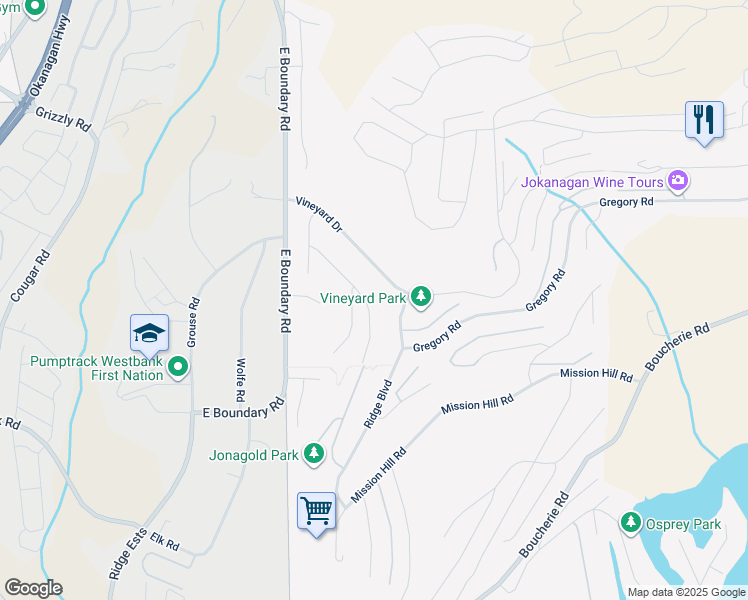 map of restaurants, bars, coffee shops, grocery stores, and more near 1640 Merlot Drive in West Kelowna