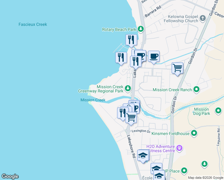 map of restaurants, bars, coffee shops, grocery stores, and more near 3865 Truswell Road in Kelowna
