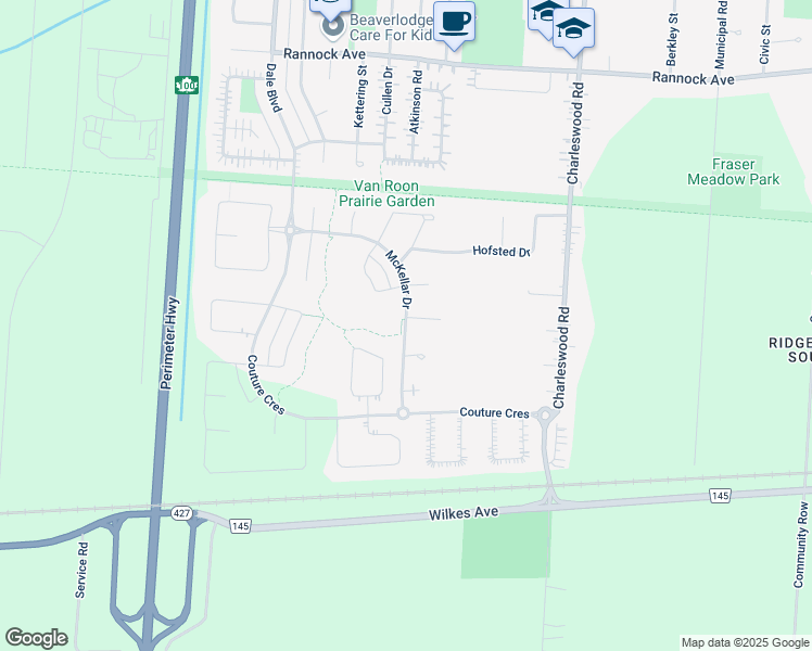 map of restaurants, bars, coffee shops, grocery stores, and more near McKellar Road in Winnipeg
