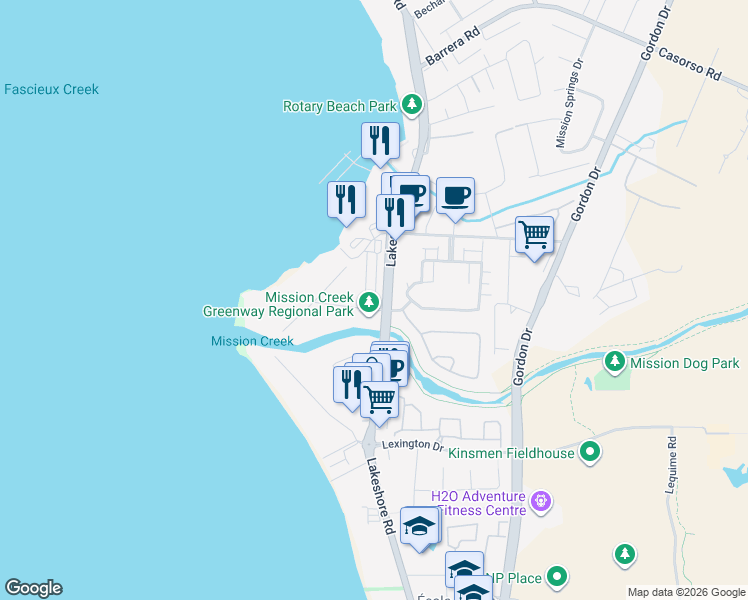 map of restaurants, bars, coffee shops, grocery stores, and more near 550 Truswell Road in Kelowna