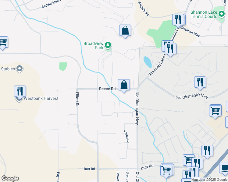 map of restaurants, bars, coffee shops, grocery stores, and more near 2457 Reece Road in West Kelowna