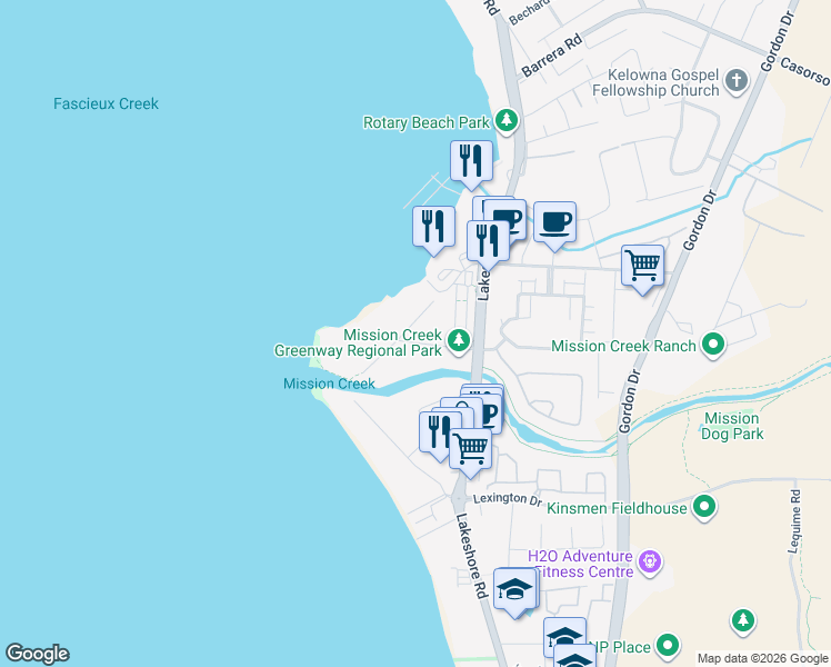 map of restaurants, bars, coffee shops, grocery stores, and more near 549 Truswell Road in Kelowna