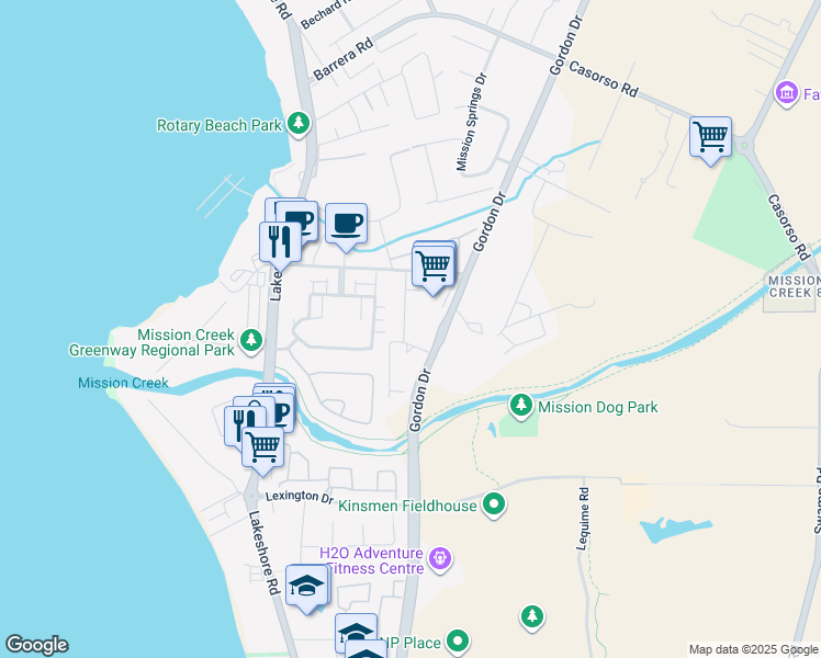 map of restaurants, bars, coffee shops, grocery stores, and more near 3854 Gordon Drive in Kelowna