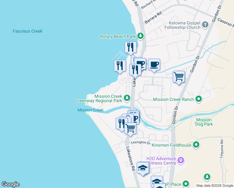 map of restaurants, bars, coffee shops, grocery stores, and more near 549 Truswell Road in Kelowna