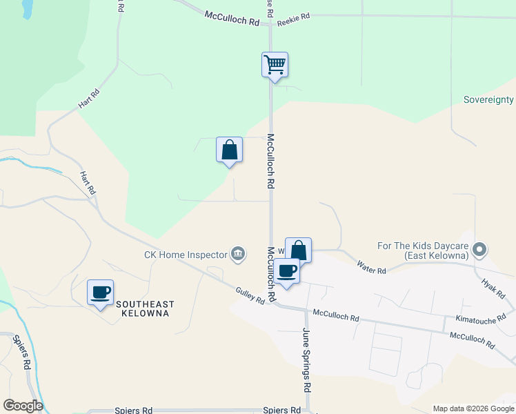 map of restaurants, bars, coffee shops, grocery stores, and more near 3305 McCulloch Road in Kelowna
