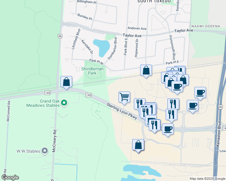 map of restaurants, bars, coffee shops, grocery stores, and more near 785-795 Sterling Lyon Parkway in Winnipeg