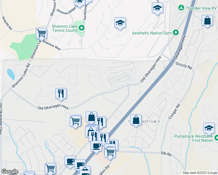 map of restaurants, bars, coffee shops, grocery stores, and more near 2 Old Okanagan Highway in Central Okanagan