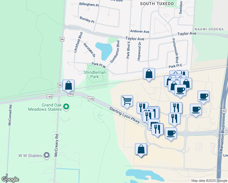 map of restaurants, bars, coffee shops, grocery stores, and more near 785-795 Sterling Lyon Parkway in Winnipeg