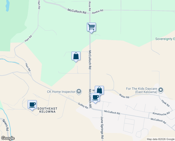 map of restaurants, bars, coffee shops, grocery stores, and more near 3305 McCulloch Road in Kelowna