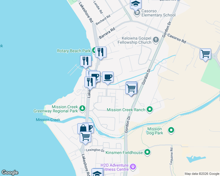 map of restaurants, bars, coffee shops, grocery stores, and more near 409 Cook Road in Kelowna