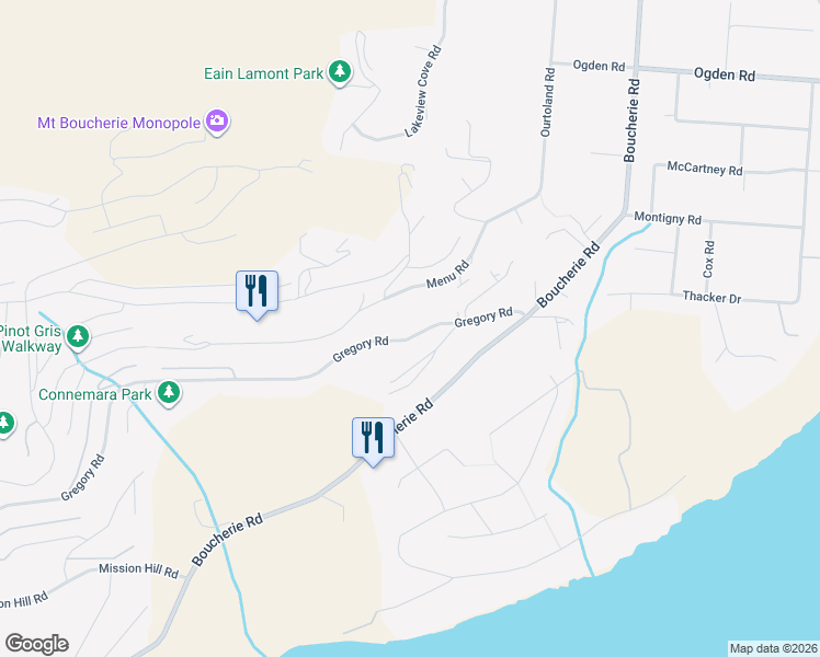 map of restaurants, bars, coffee shops, grocery stores, and more near 1158 Gregory Road in West Kelowna