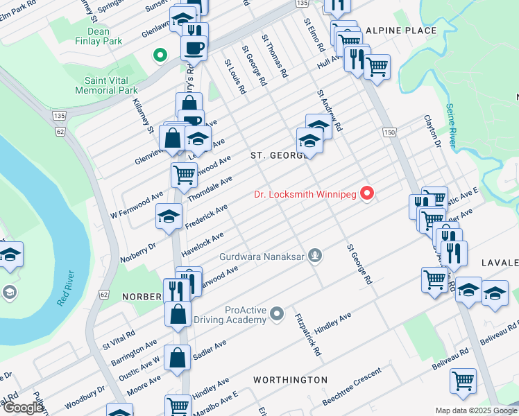 map of restaurants, bars, coffee shops, grocery stores, and more near 85 Havelock Avenue in Winnipeg
