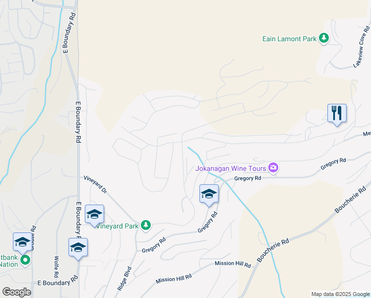 map of restaurants, bars, coffee shops, grocery stores, and more near 1455 Vineyard Drive in West Kelowna