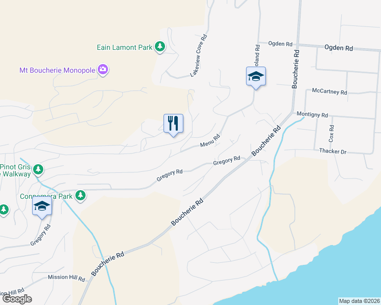 map of restaurants, bars, coffee shops, grocery stores, and more near 1158 Gregory Road in West Kelowna