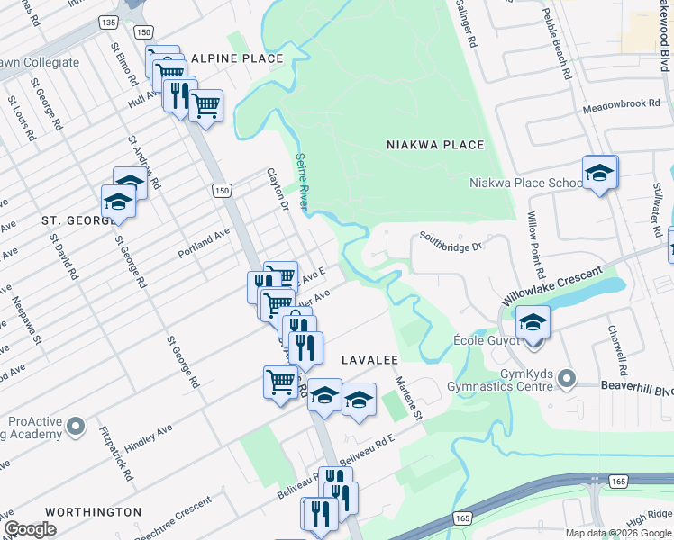 map of restaurants, bars, coffee shops, grocery stores, and more near 224 Oustic Avenue East in Winnipeg