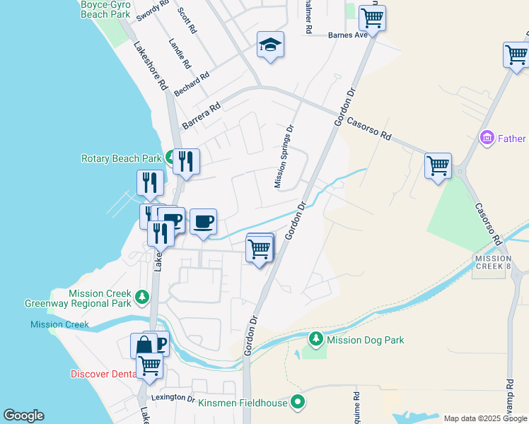 map of restaurants, bars, coffee shops, grocery stores, and more near 3775 Springbrook Road in Kelowna