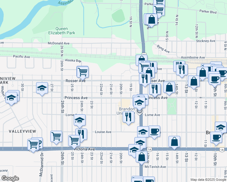 map of restaurants, bars, coffee shops, grocery stores, and more near 137 21st Street in Brandon